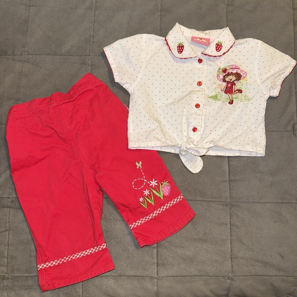 Vintage Y2K Strawberry Shortcake Set 24M Pants & Shirt Toddler Outfit